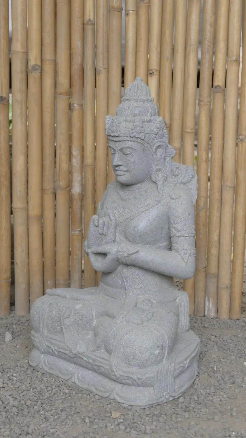  Product image 7 of the product “Seated Dewi Sri, position chakra turning the wheel, 79 cm high riverstone grey, modell with sativa ”